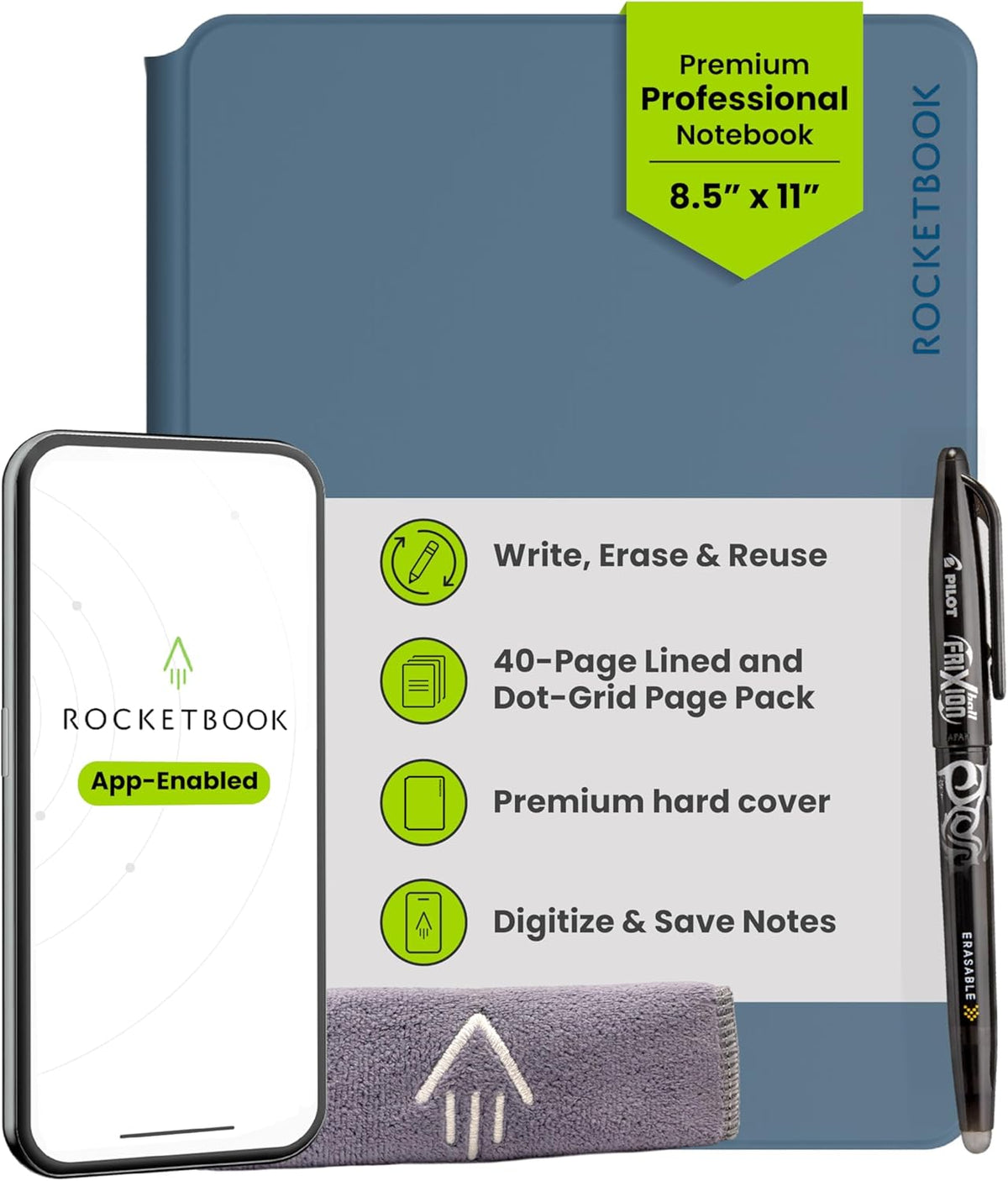 Rocketbook Pro Smart - Cuaderno reutilizable, letra de 8.5 x 11, azul