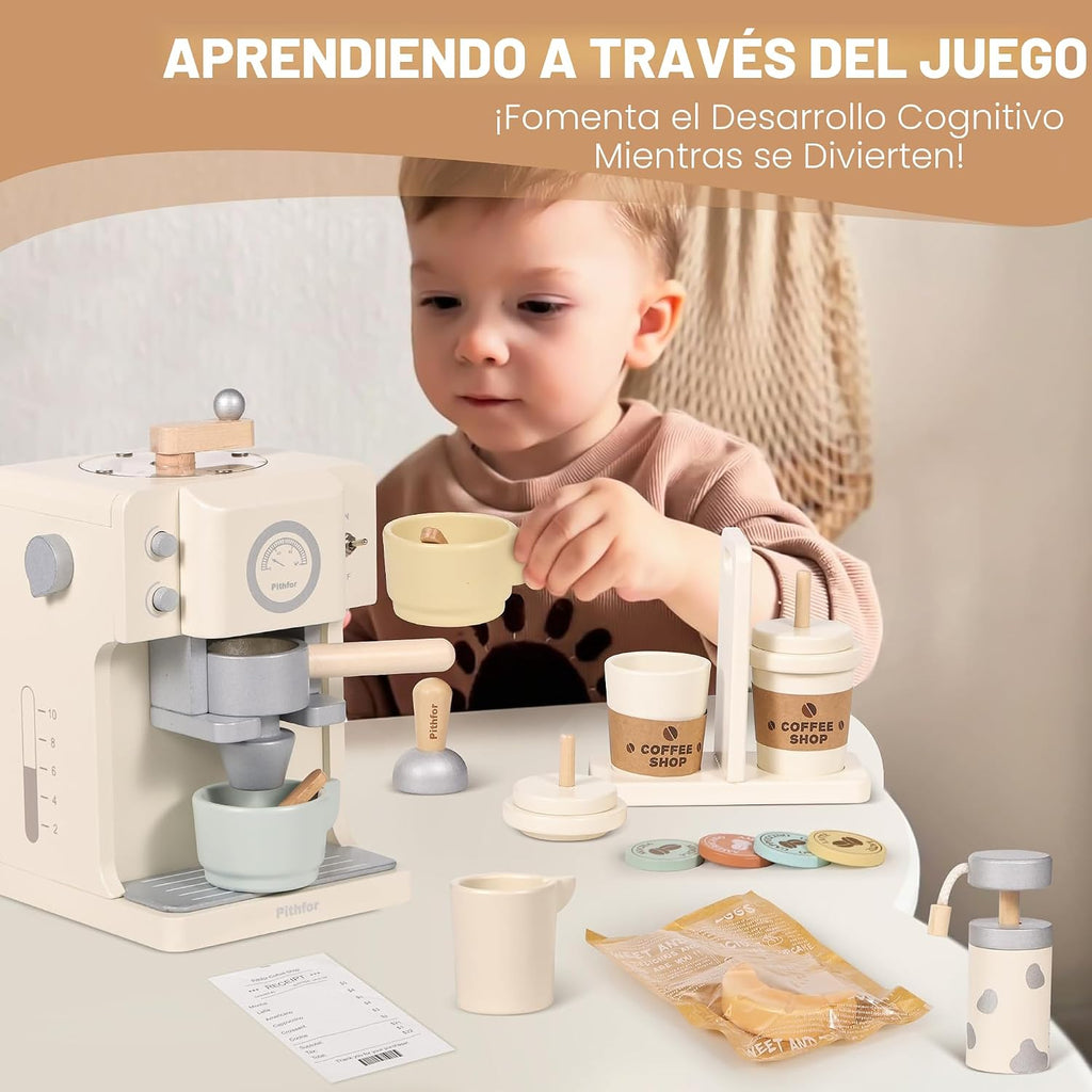 Kids Wooden Coffee Playset con Grinder, Toy Coffee Maker para Kids Toddlers, Pretend Play Kitchen Appliances & Accessories Toy Gift para Boys Girls