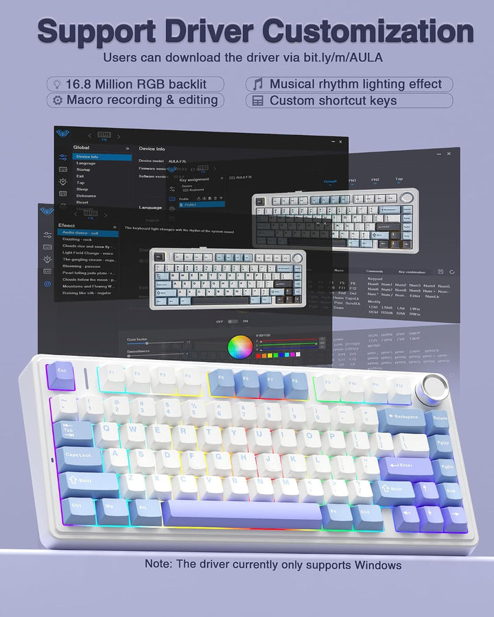 AULA - Teclado mecánico inalámbrico F75 75% con montaje en junta, t...