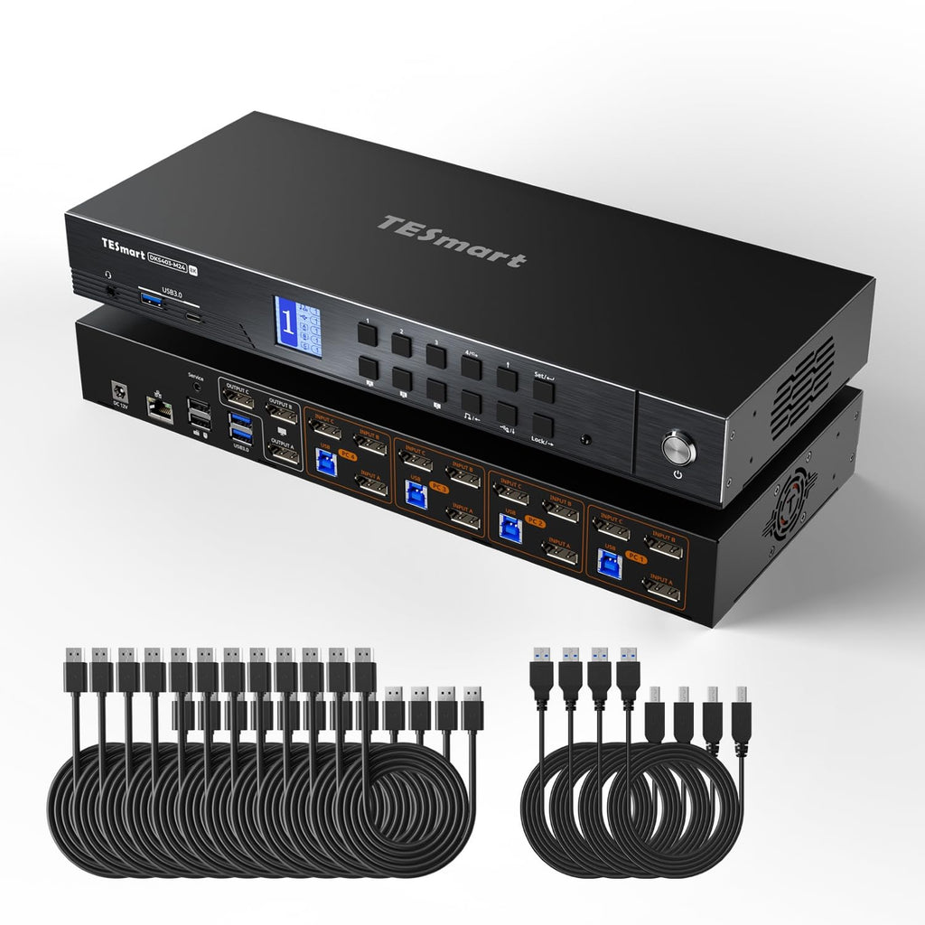 TESmart KVM Switch DisplayPort 4K@144Hz 3 Monitores 4 Computadoras USB 3.0