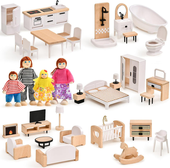 Set de muebles para casa de muñecas Toyssa, 36 piezas de madera de...