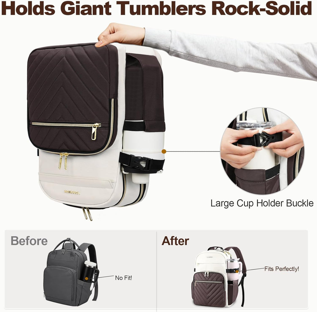 VANKEAN Mochila para laptop para mujer, Beige-café, 17,3 pulg., Moc...
