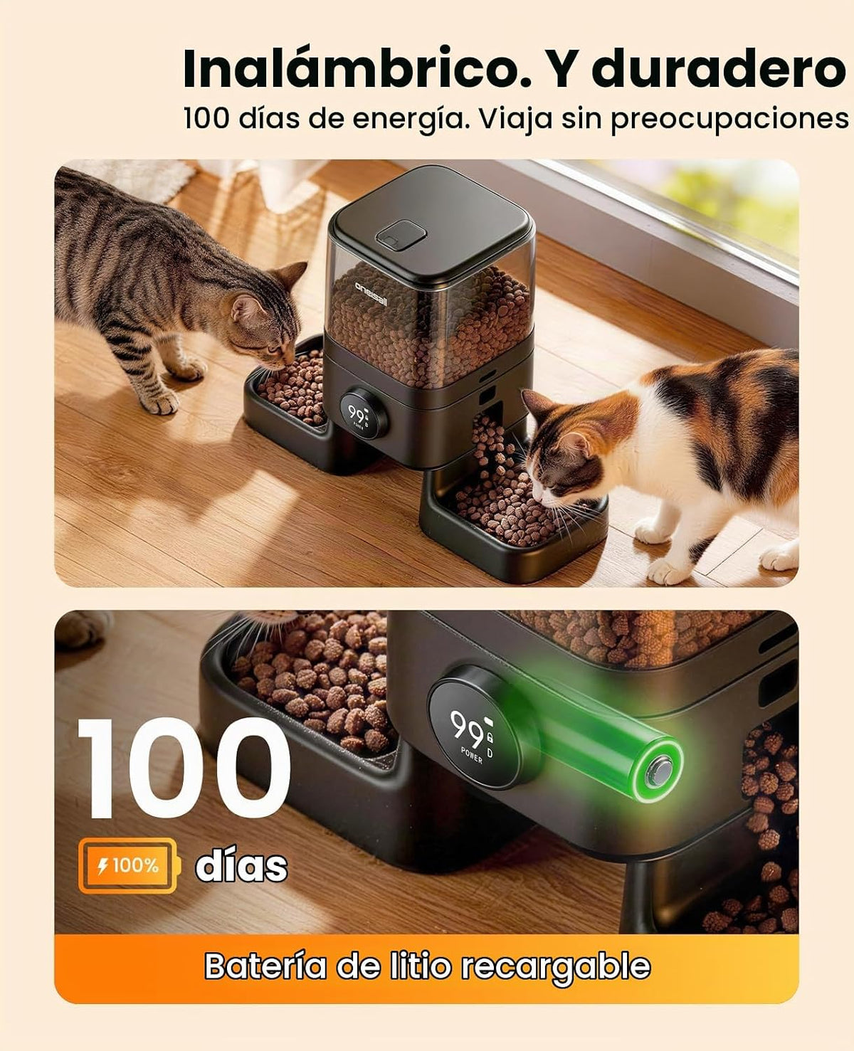 oneisall Comedero automático inalámbrico para gatos 2.4G, recargable