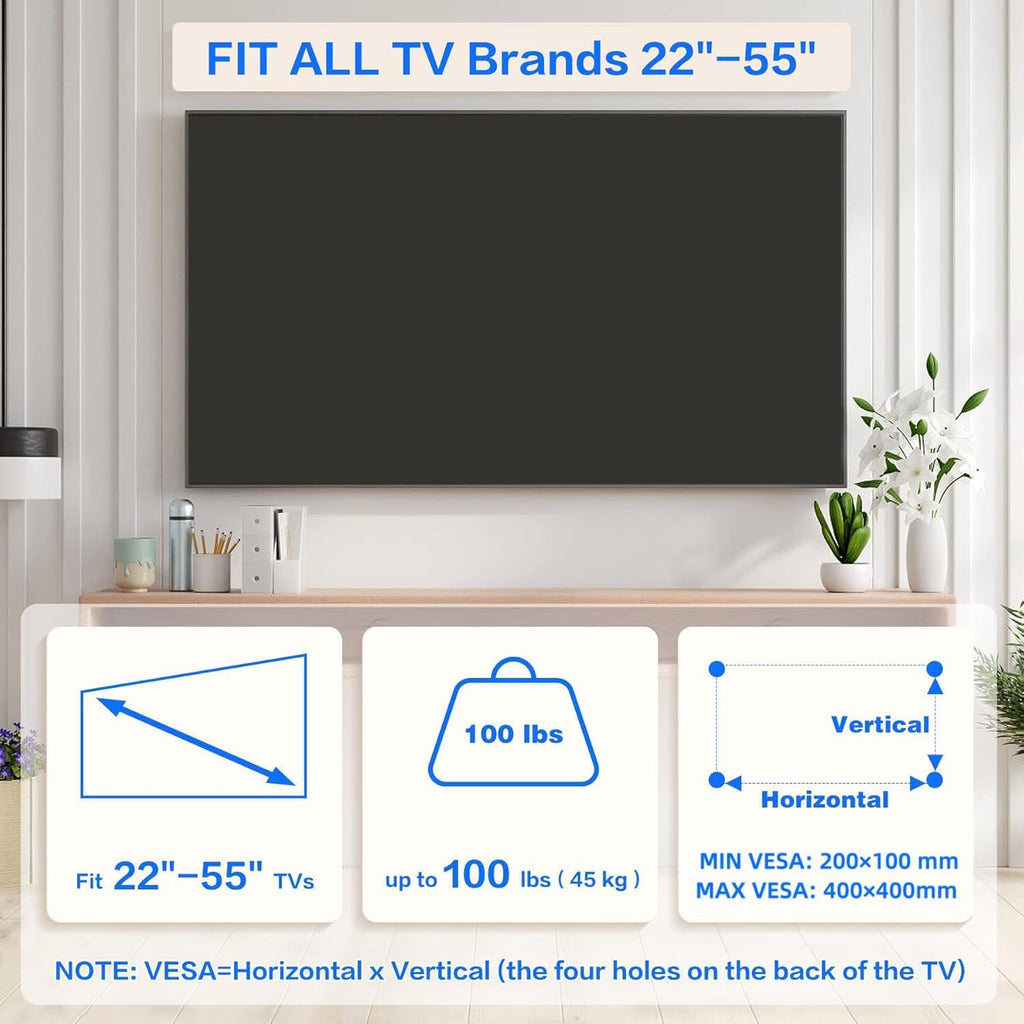 Soporte de pared para TV de 22 a 55 pulgadas de hasta 100 libras