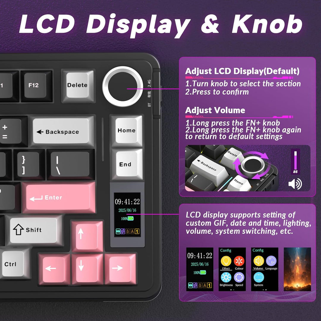 AULA Teclado mecánico inalámbrico S75 PRO con pantalla y perilla, 7...