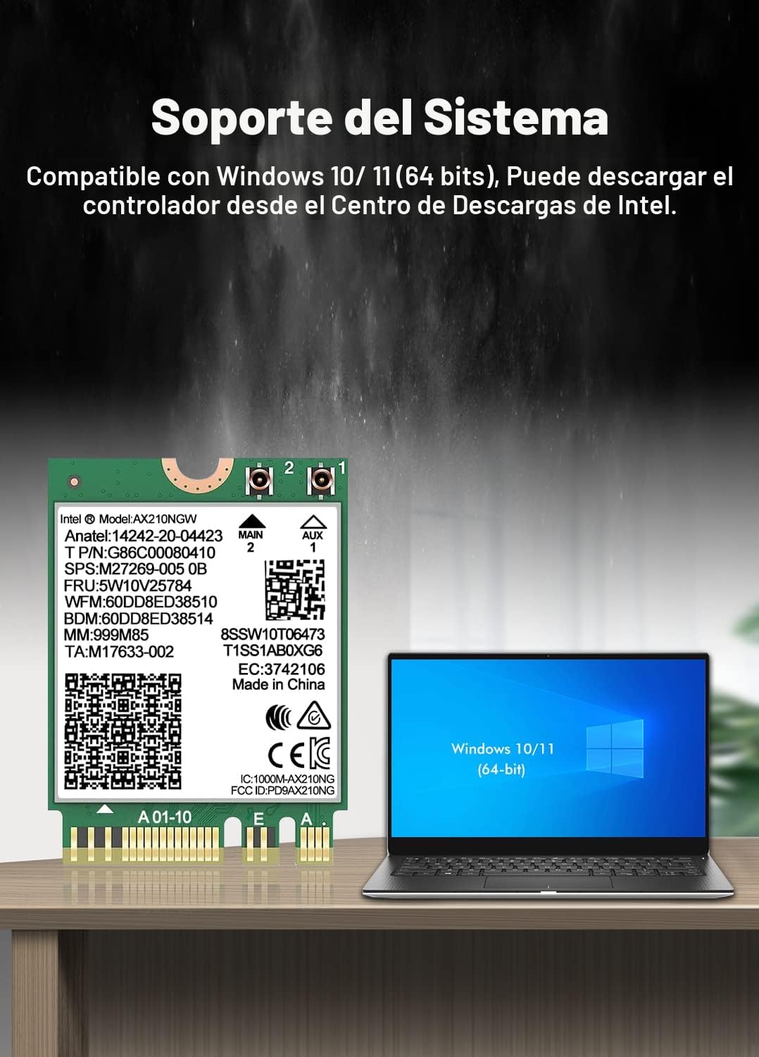 Tarjeta WiFi 6E Intel AX210 NGW Bluetooth 5.3 Adaptador de Red Tri-...