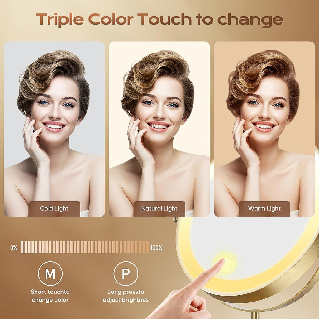 Dienmern Espejo de maquillaje, espejo de tocador recargable 1X/20X con