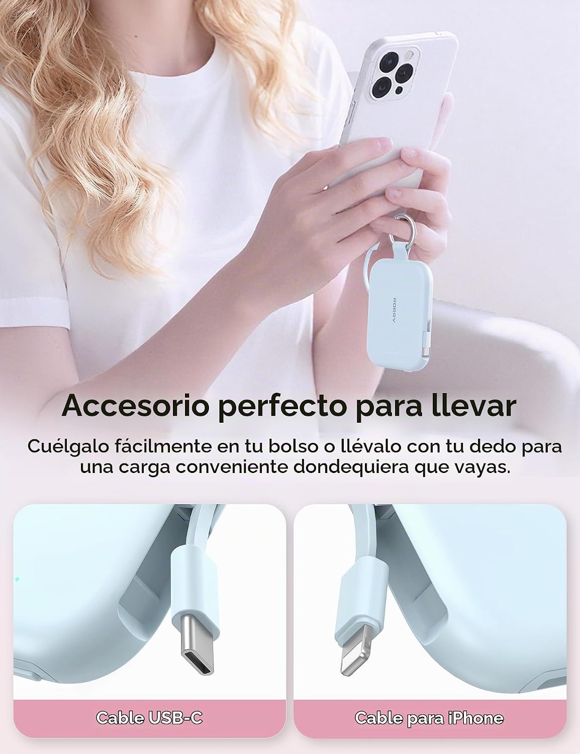 RORRY Cargador portátil, cargador portátil de 5000 mAh con cables i...