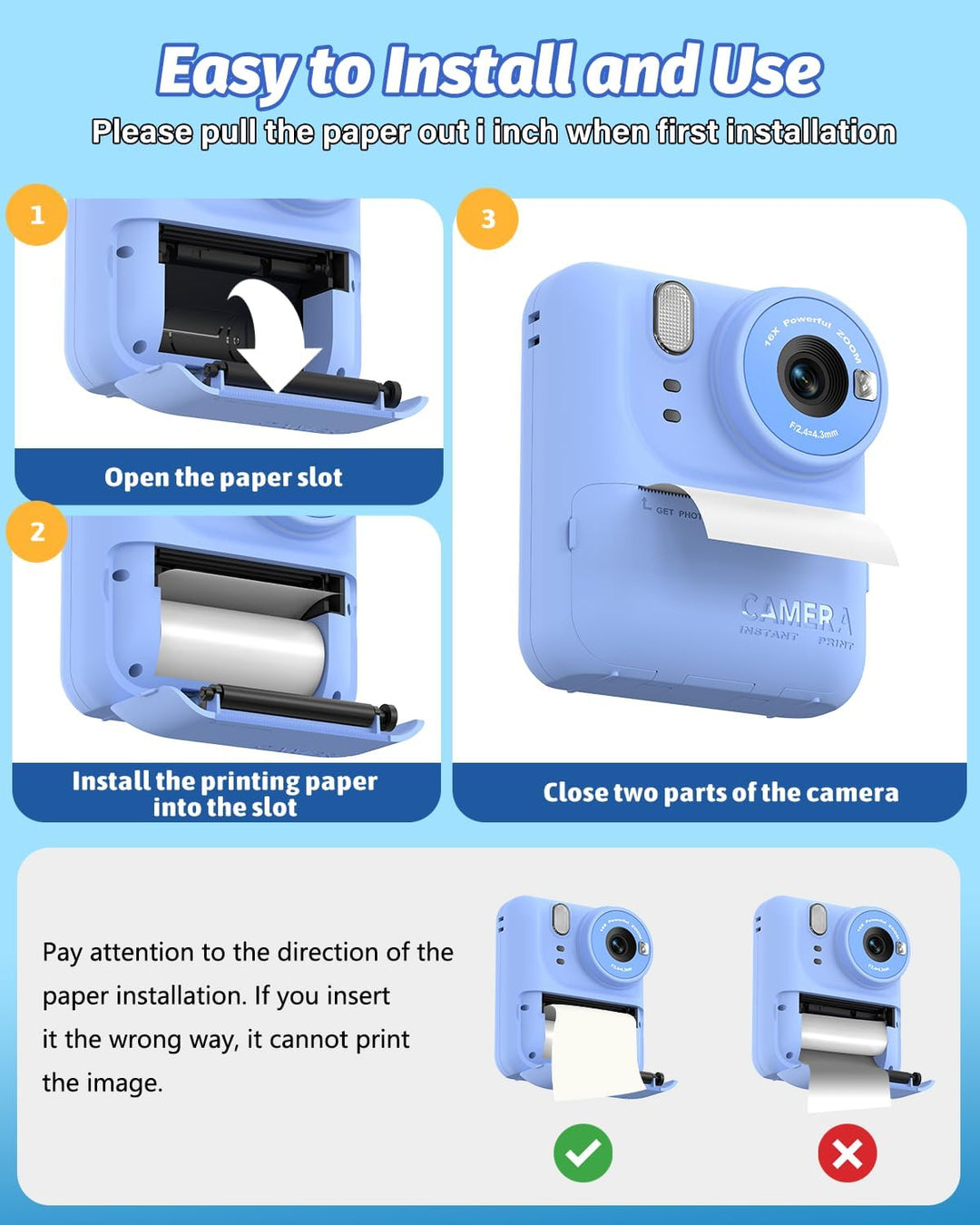 Teslahero Cámara para niños con impresión instantánea de fotos, cám...