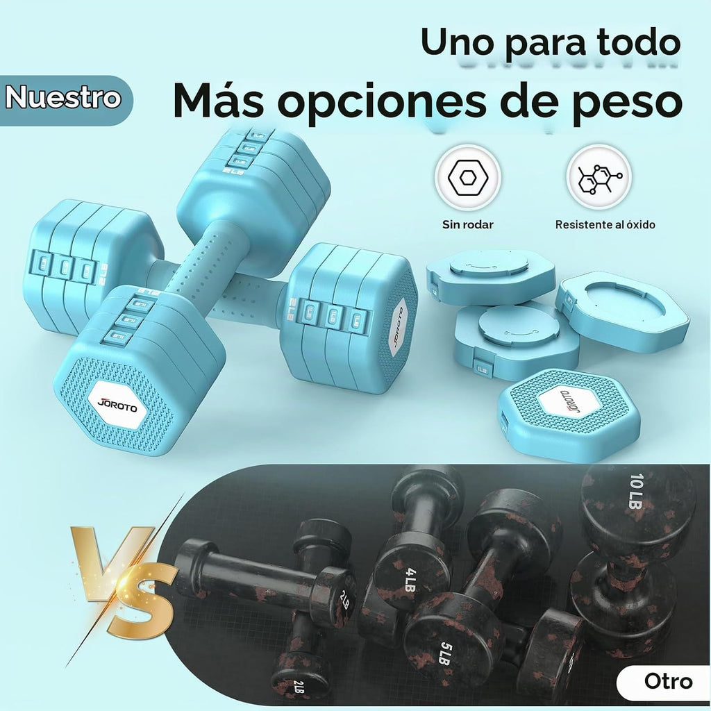 JOROTO Set de Mancuernas Ajustables 5 en 1, Par Ajustable 8LB/11LB para Mujeres en Casa, Bloqueo Dual 1s-Adjust Estable con Mango Suave TPE, Gimnasio en Casa, Rehabilitación, Pilates, Yoga, Entrenamiento de Fuerza
