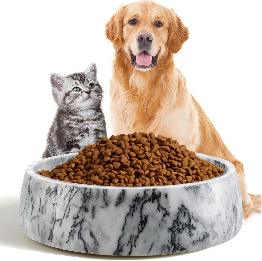 SAMAH Cuenco de mármol gris oscuro para perros, antideslizante y sin vuelcos, plato de piedra grande con peso, cuenco de agua de mármol natural para perros, fácil de limpiar, regalos para amantes de