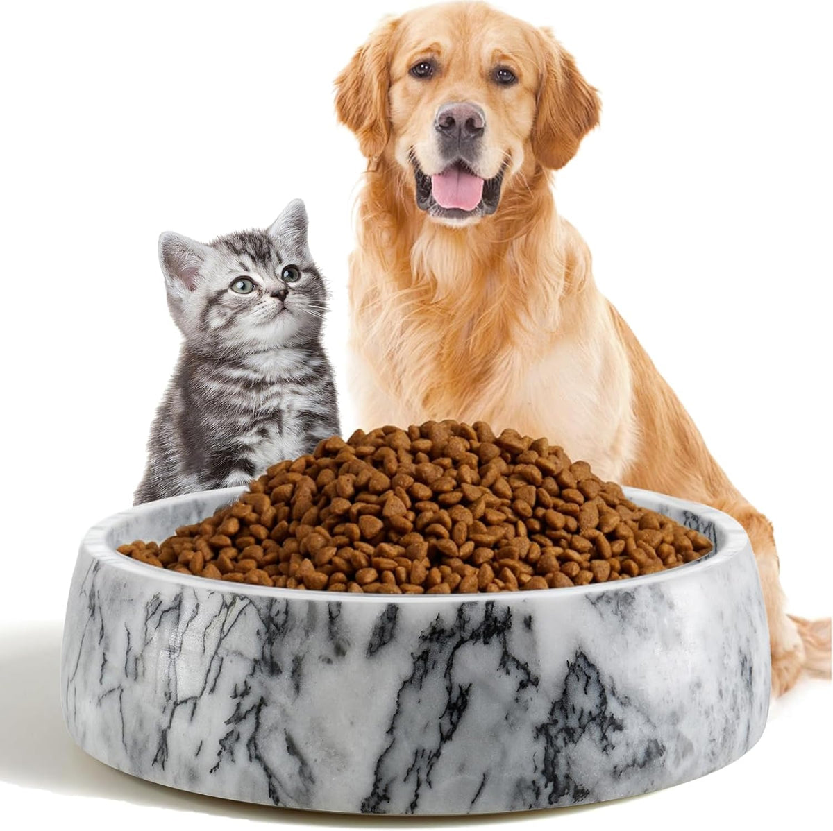 SAMAH Cuenco de mármol gris oscuro para perros, antideslizante y sin vuelcos, plato de piedra grande con peso, cuenco de agua de mármol natural para perros, fácil de limpiar, regalos para amantes de