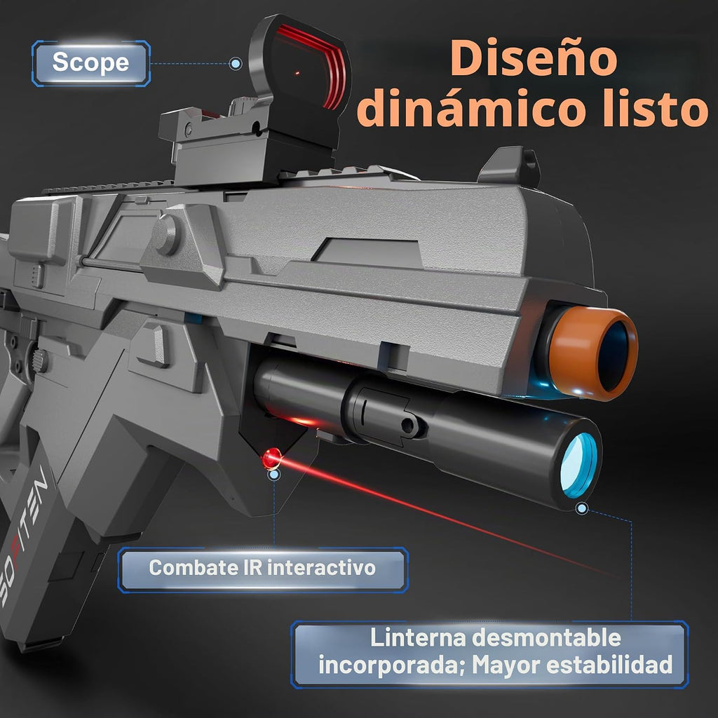 SOFITEN Pistola de juguete con rifle de francotirador automático, chaleco táctico de juguete de espuma con linterna, plegable, juego de actividades de disparo para niños de 8 a 12 años