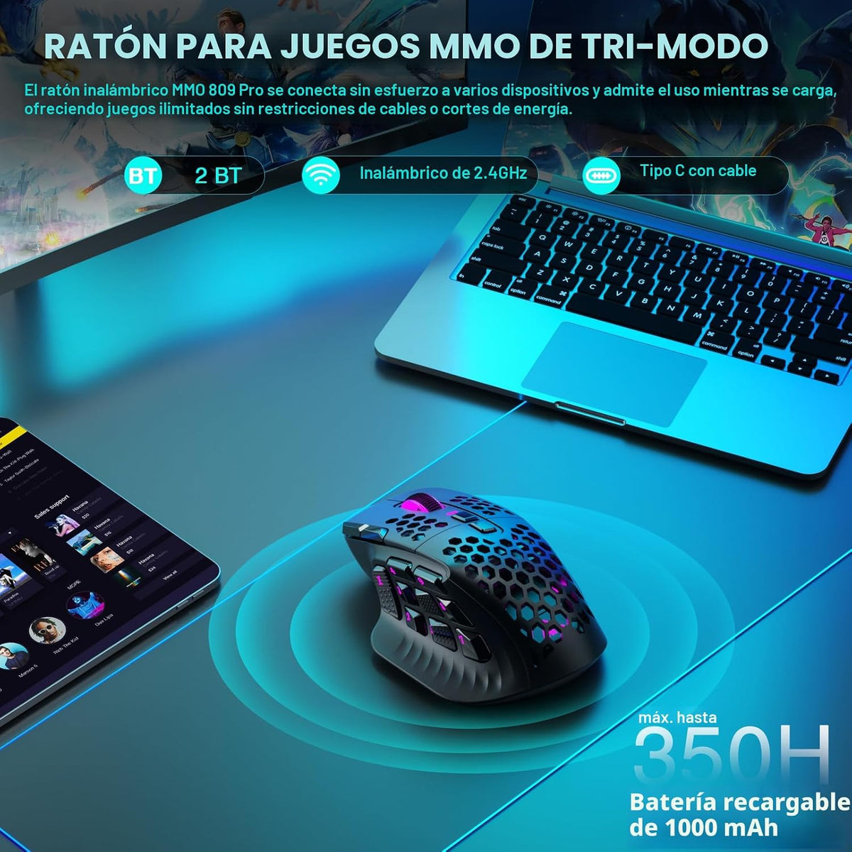 SOLAKAKA SM809 Pro - Mouse para juegos con 9 botones laterales, mou...
