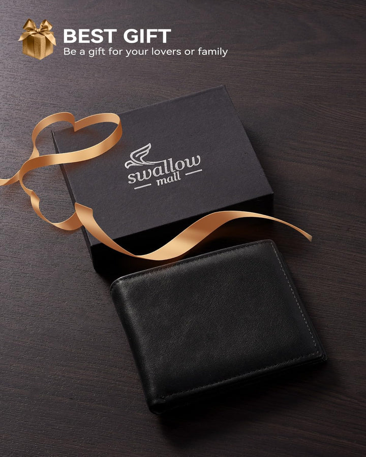 Swallowmall Cartera de cuero con bloqueo RFID para hombre, cartera...