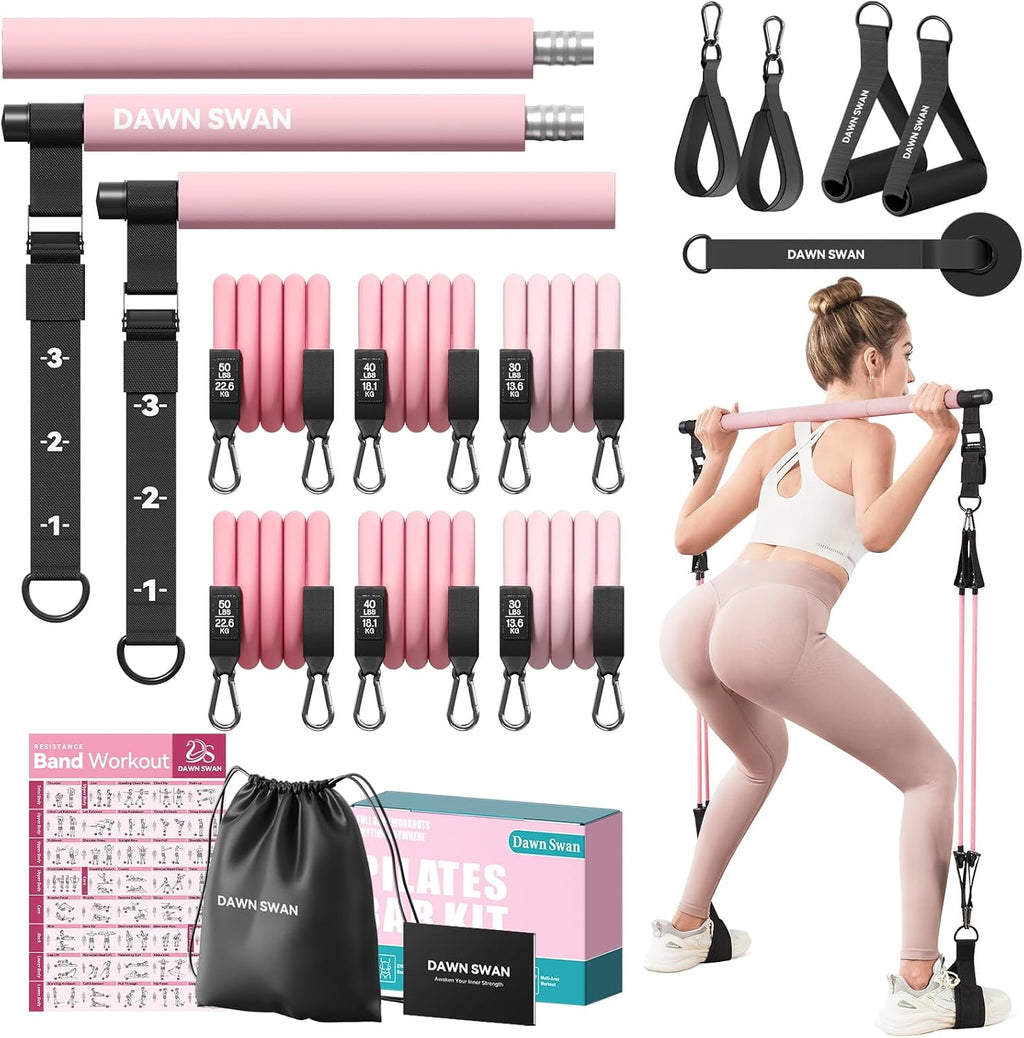 Kit de barra de pilates con bandas de resistencia, equipo de entrenamiento ajustable para gimnasio en casa para mujeres y hombres, equipo de pilates portátil para sentadillas, yoga y