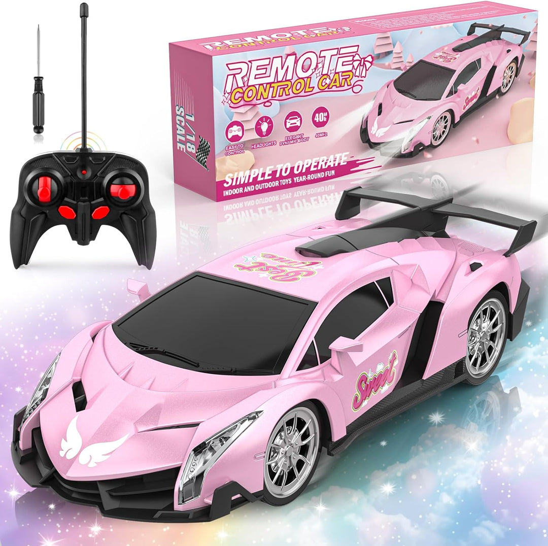 Growsland Auto a control remoto para niñas, 1:18, color rosa, autos...