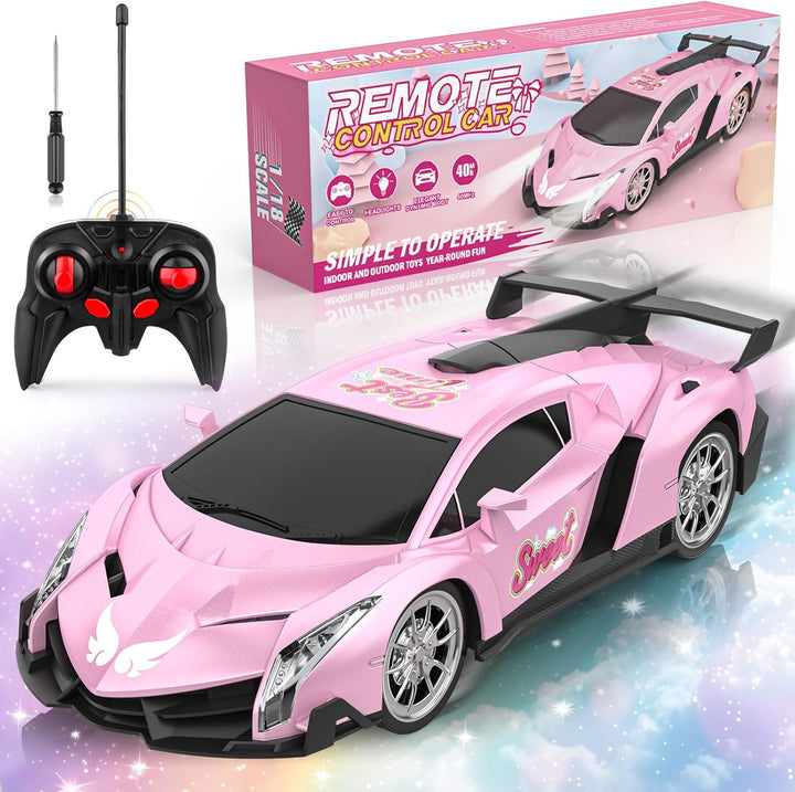 Growsland Auto a control remoto para niñas, 1:18, color rosa, autos...