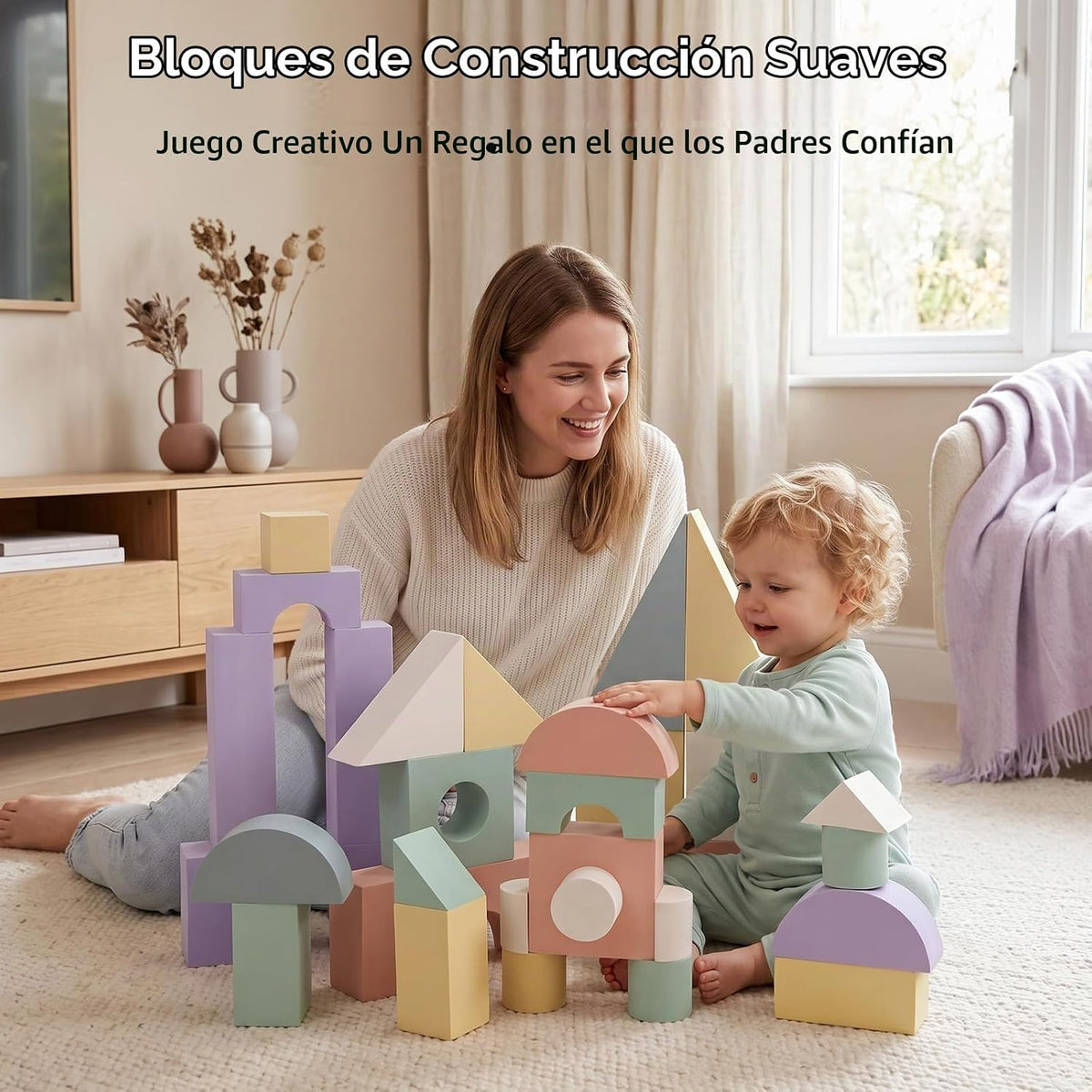 Bloques grandes de espuma de construcción para niños pequeños, juego de bloques de construcción de espuma EVA apilables, no tóxico, lavable, juguetes de construcción de aprendizaje temprano y regalos para niños y niñas (rosa, piezas, 30)