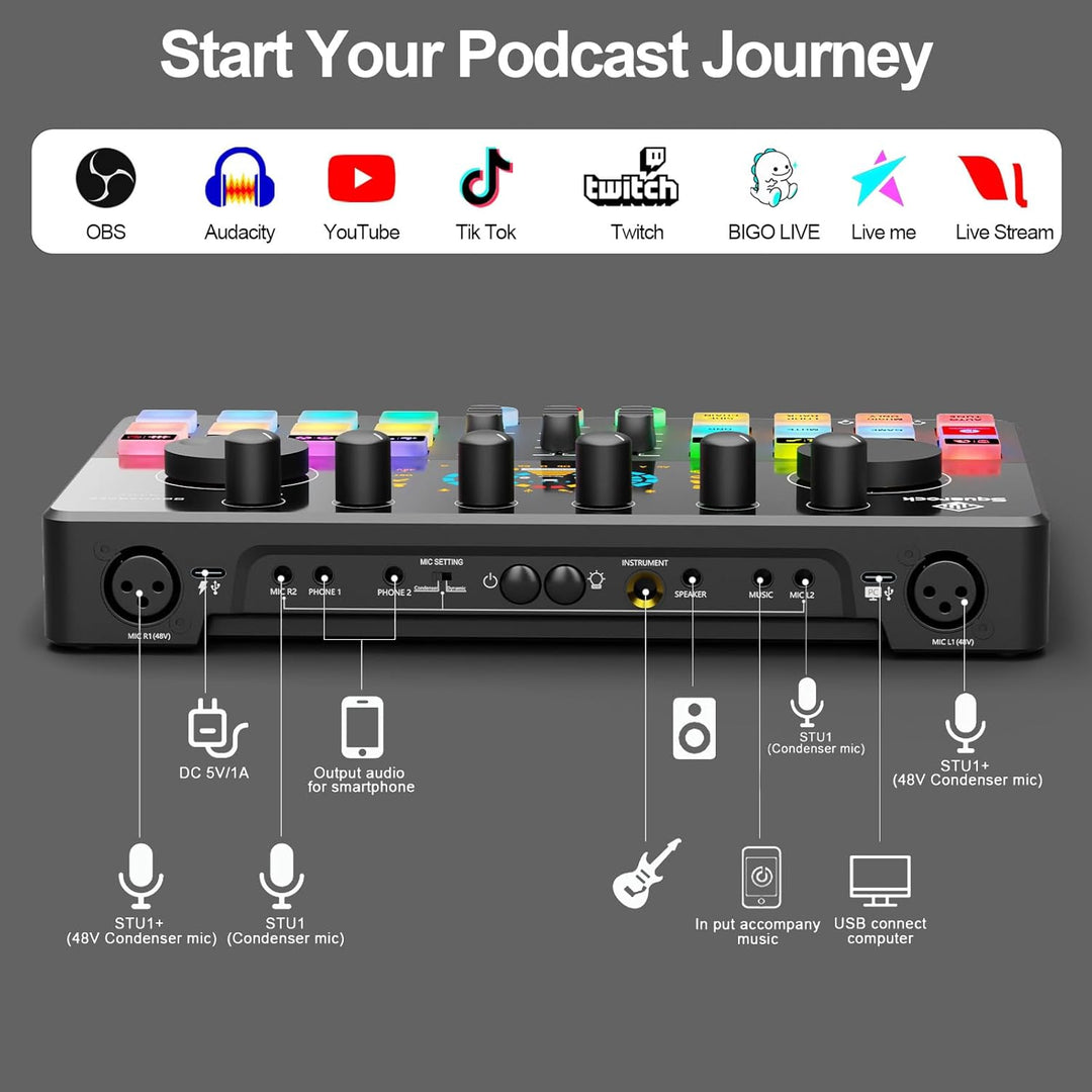 Paquete de equipo de podcast todo en uno con micrófono condensador...