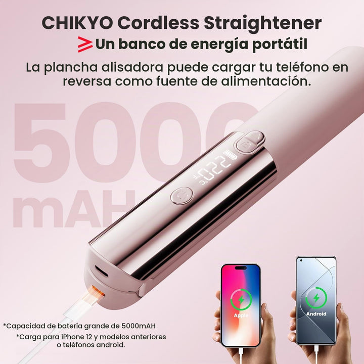 CHIKYO Plancha de pelo inalámbrica 2 en 1, rizador portátil sobre l...