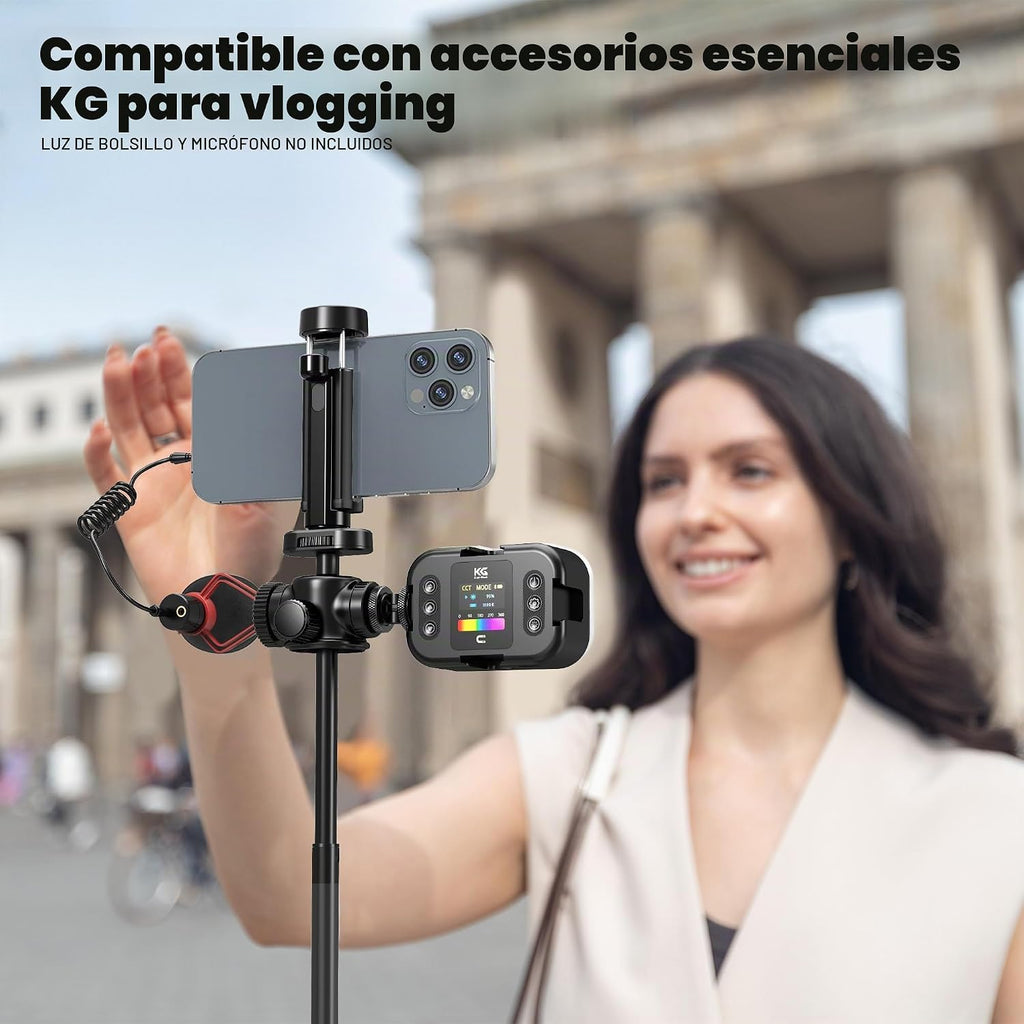 KraftGeek Trípode Vlogging para iPhone y cámara, soporte de trípode de