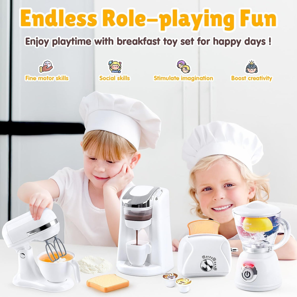 Juegos de Cocina de Juguete para Niños, Accesorios de Cocina de Juguete para Niños de 4-8 y 3-5 Años, Juguetes de Electrodomésticos de Cocina, Licuadora, Cafetera, Batidora, Tostadora, Juguetes de