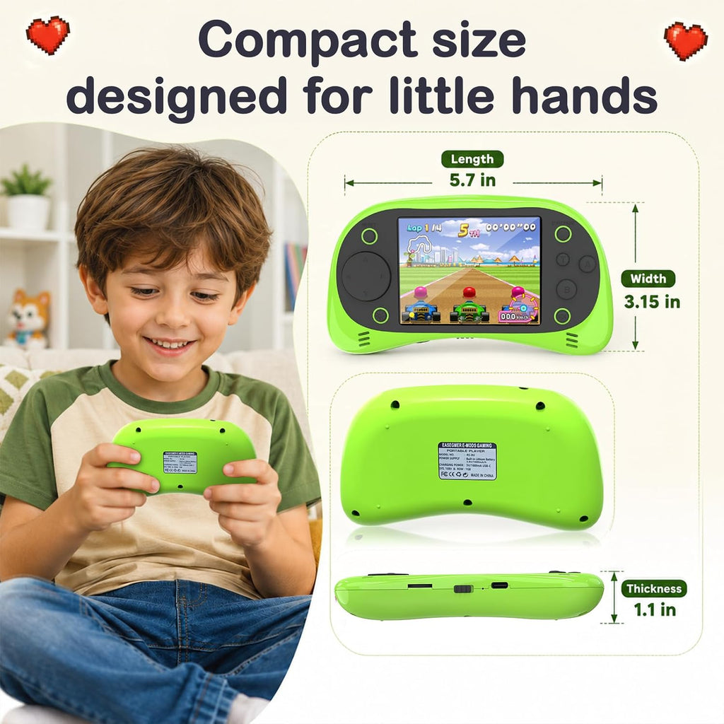 Juego de mano para niños: 230 videojuegos retro precargados, pantalla grande de 3.5 pulgadas y batería recargable USB-C, juguete de arcade portátil de regalo para niños y niñas (verde)