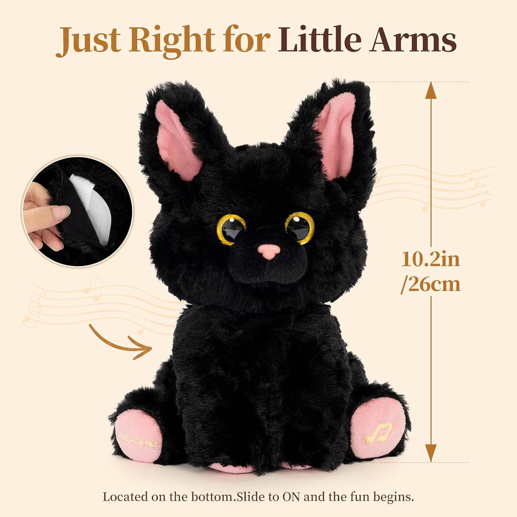 Juguete de peluche negro del gato, 10" juguete musical interactivo