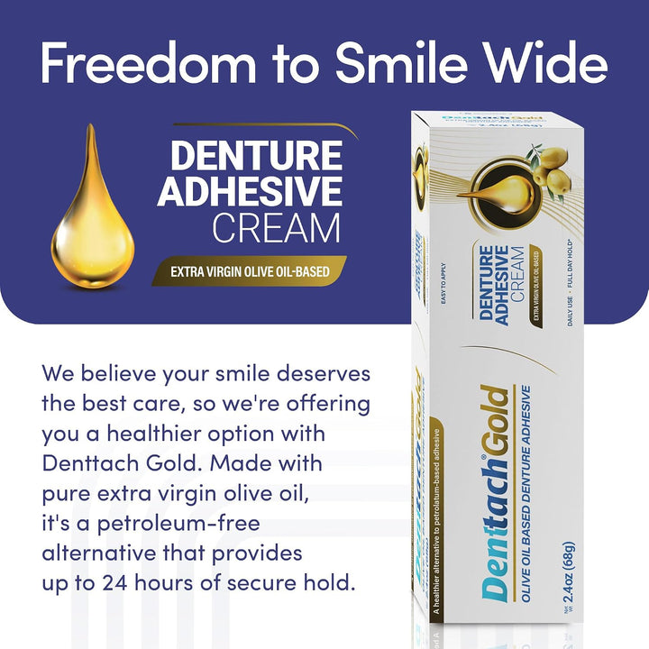 Denttach Gold - Adhesivo para dentaduras postizas, sin petróleo, a...
