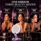 Espejo de maquillaje de viaje con luces, espejo de aumento de doble cara 1X