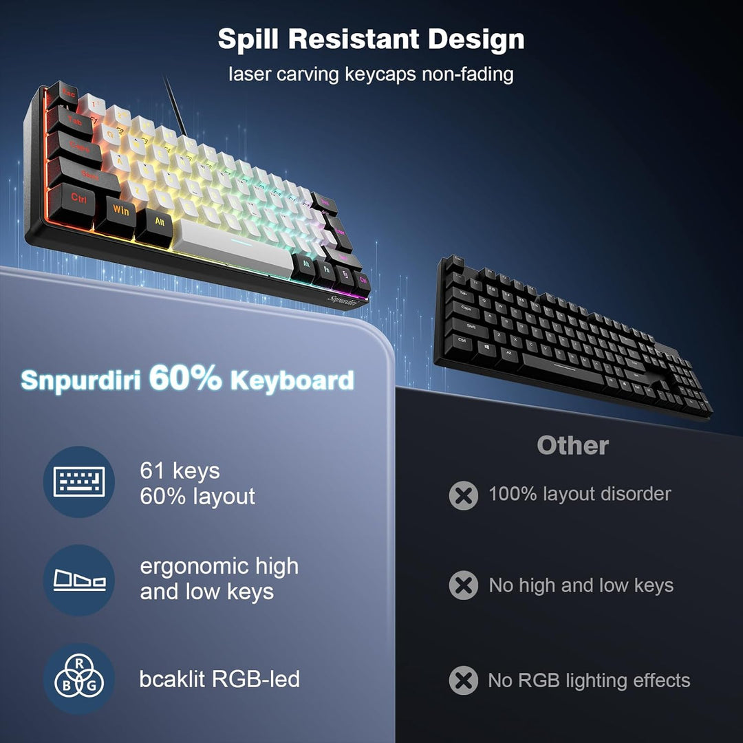 Snpurdiri - Teclado RGB de 60 % con cable, retroiluminado, ultracom...
