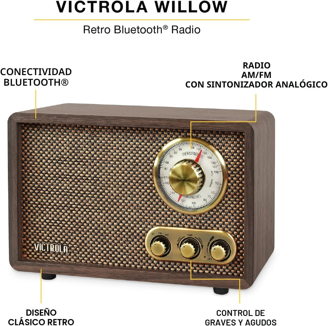 Victrola Willow - Radio Bluetooth de madera retro con altavoces int...