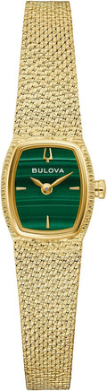 Bulova Diosa del Tiempo Verde Malaquita Reloj de Pulsera de Malla Dorada 0.669 in - 97L184