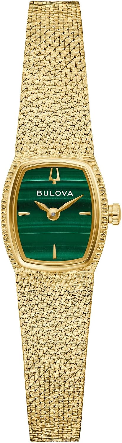 Bulova Diosa del Tiempo Verde Malaquita Reloj de Pulsera de Malla Dorada 0.669 in - 97L184