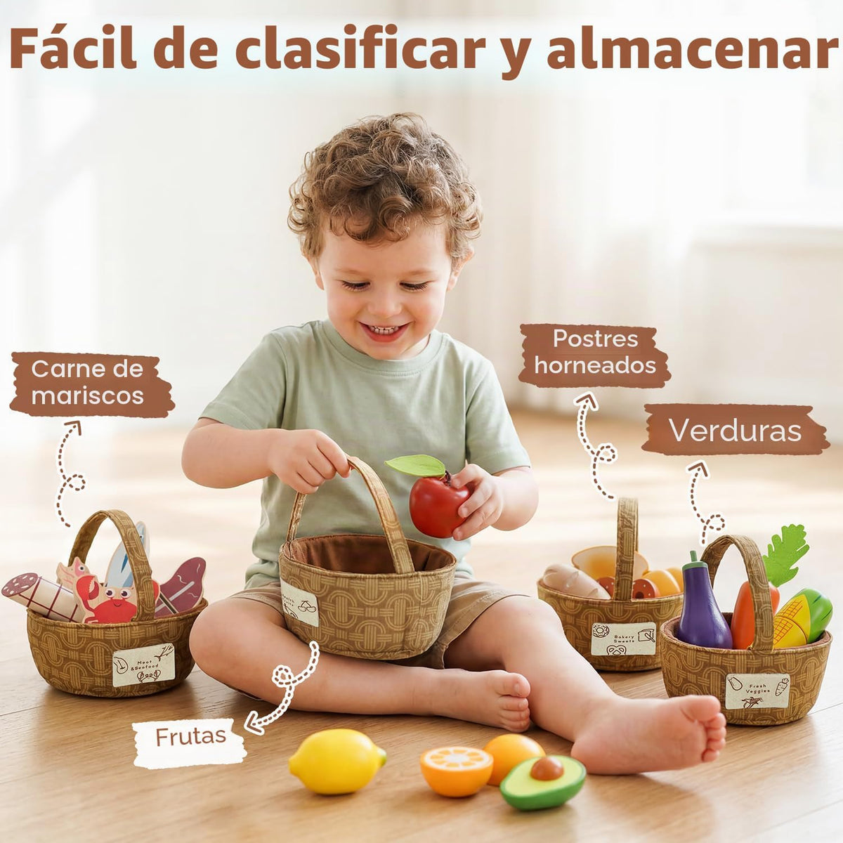 Lehoo Castle Wooden Play Food Set para Toddlers, Accesorios de Cocina de Juego