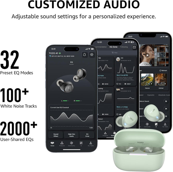 TOZO A1 Auriculares inalámbricos Bluetooth 5.3, ligeros, intrauricu...