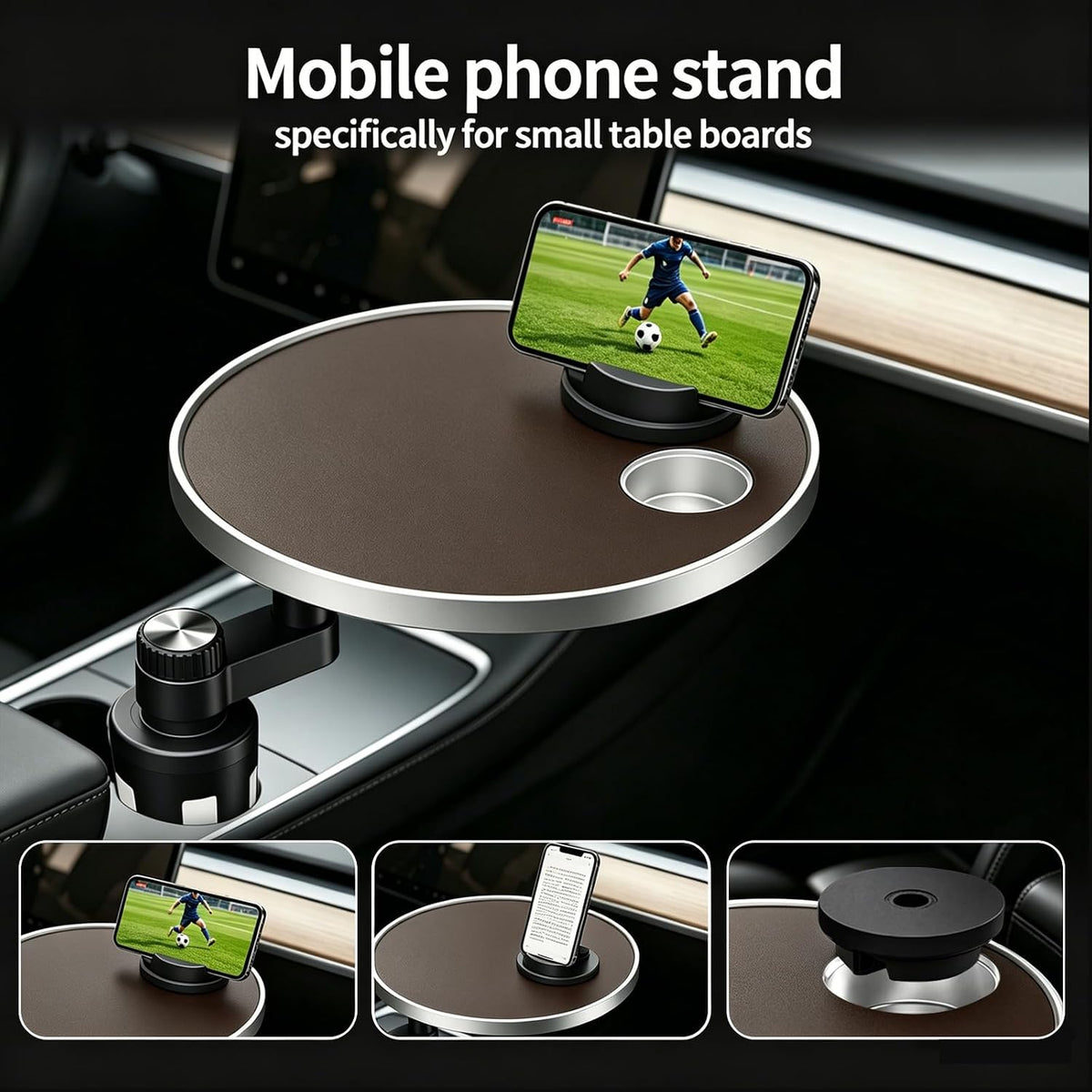 Bandeja y portavasos para automóvil, escritorio giratorio de 360° para computadora portátil, bandeja para volante, mesa de bandeja de comida para automóvil para comer, soporte automático para