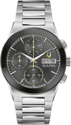 Bulova Reloj cronógrafo Modern Millenia para hombre de cuarzo de acero inoxidable de 6 manecillas, día/fecha, cristal de borde a borde, 41mm