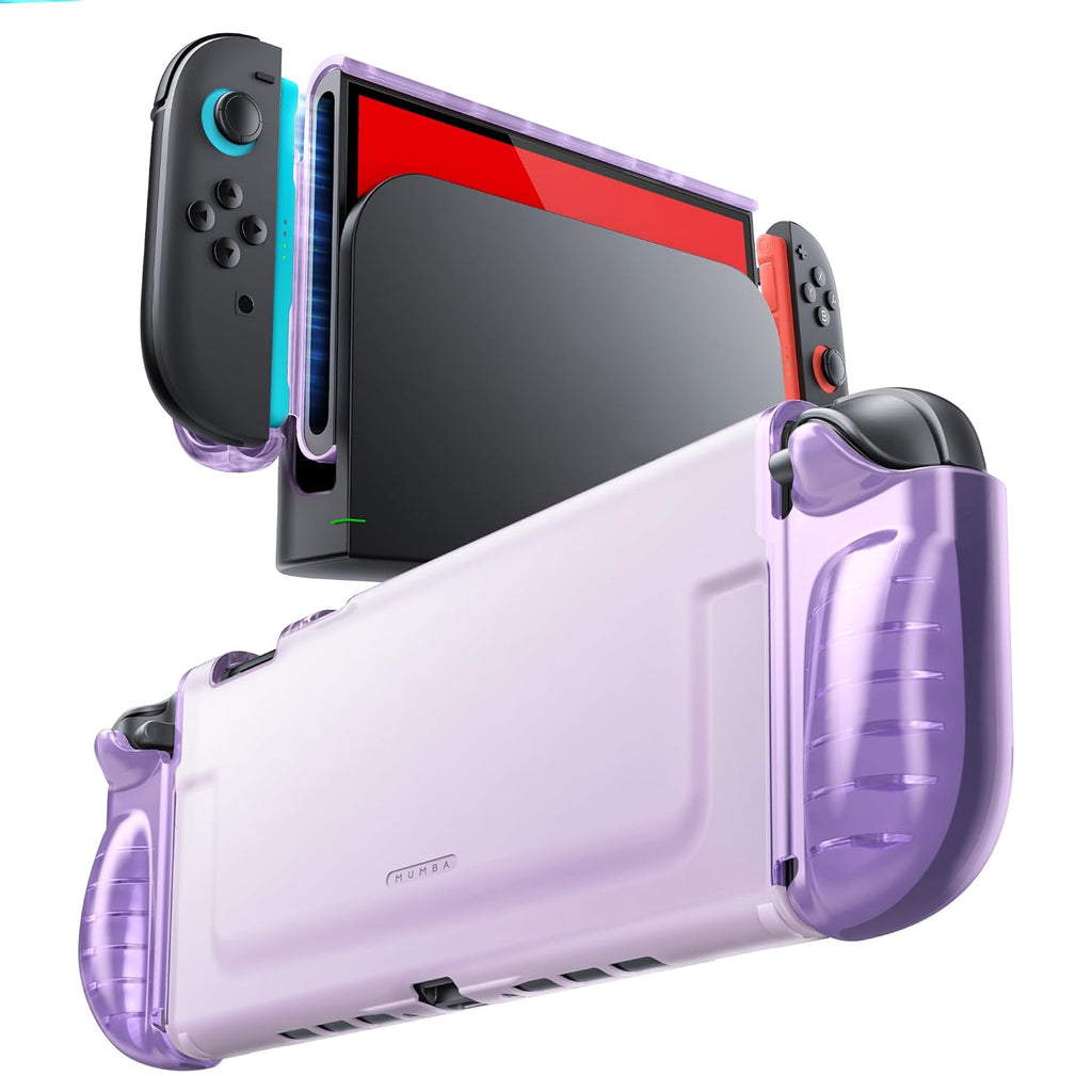 Mumba Funda Protectora Transparente con Anclaje para Nintendo Switch 2 2025, Cubierta Protectora con Dise0o de Liberaci f3n R e1pida de Joy-Con y agarre de TPU Compatible con Nintendo Switch 2 Console de 7.9 Pulgadas (Púrpura)