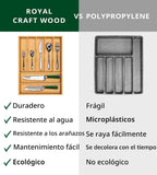 ROYAL CRAFT WOOD Estante de Utensilios de Bambú de Lujo y Organizador de Cubiertos, Organizador de Cajón de Cocina - Soporte de Utensilios y Bandeja de Cubiertos con Divisores de Cajón Ranurados para
