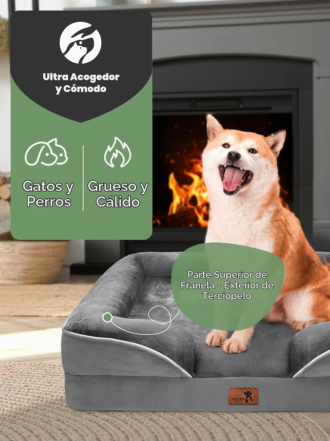 Spotted Play - Cama ortopédica para perros con laterales - Sofás para perros medianos, sofá de espuma de apoyo con funda extraíble y lavable, forro impermeable y fondo antideslizante, gris - M