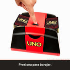 Mattel Games UNO Championship Series - Barajador de cartas para tarjetas UNO y compatible con barajas estándar, pulsador y baraja hasta 224 cartas