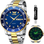 OPK Relojes para hombres de diamantes romanos analógicos relojes impermeables grandes de acero inoxidable para hombre, reloj de pulsera de negocios para padre, reloj de regalo, azul