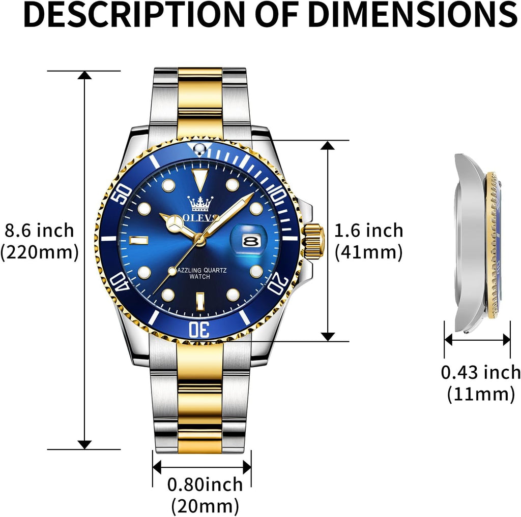 OLEVS Relojes de Lujo para Hombres, Gran Acero Inoxidable, Cuarzo Analógico, Resistente al Agua
