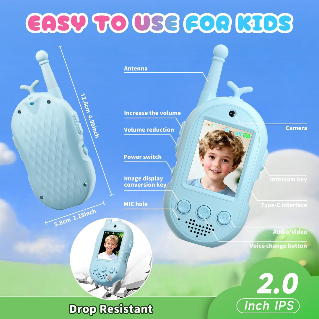 Walkie Talkies de video mejorados para niños, paquete de 2 unidades...