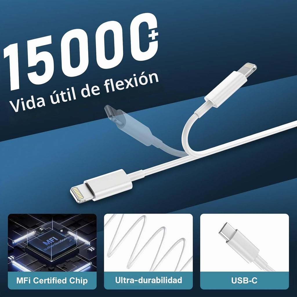 Cargador de carga rápida para iPhone 14, 13, 12, 11, cargador USB C de 20 W, bloque de carga rápida con cable USB C a Lightning de 10 pies de largo para iPhone 14/13/12/12 Pro Max/11/Xs Max/XR/X