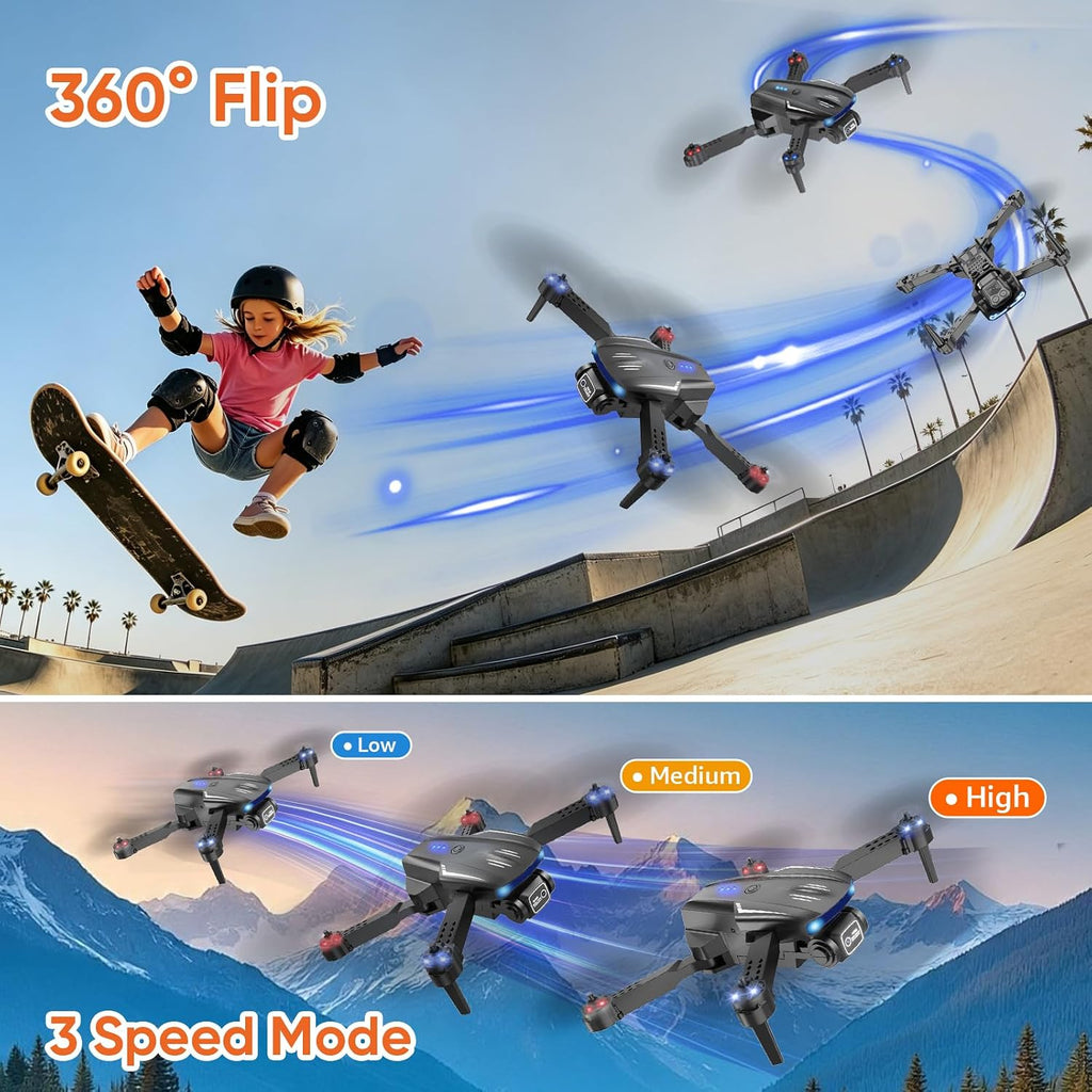 FPV Drone con cámara para niños y adultos, cuadricóptero RC plegable, 1080P HD Drone con 2 baterías, giro 3D, control de gestos, menos de 8.78 oz, juguete para principiantes