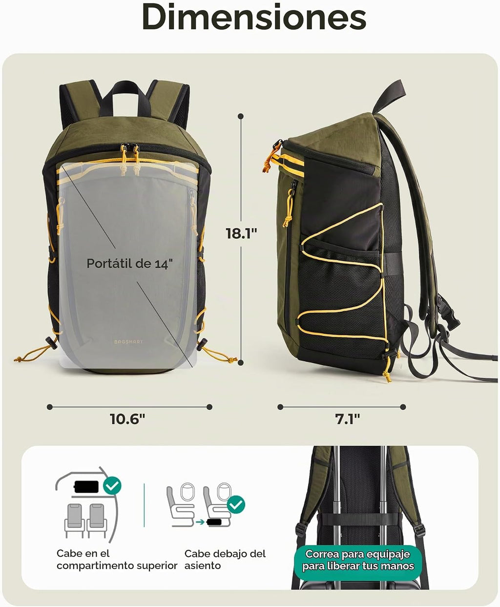 BAGSMART Mochila de viaje de 18L para hombres y mujeres, mochila de