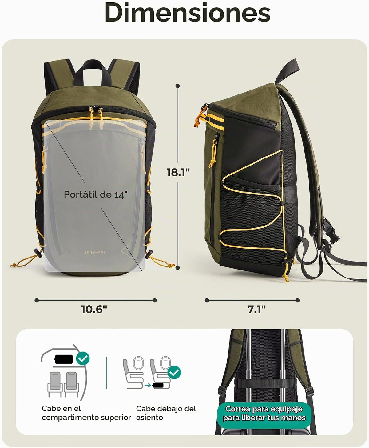 BAGSMART Mochila de viaje de 18L para hombres y mujeres, mochila de